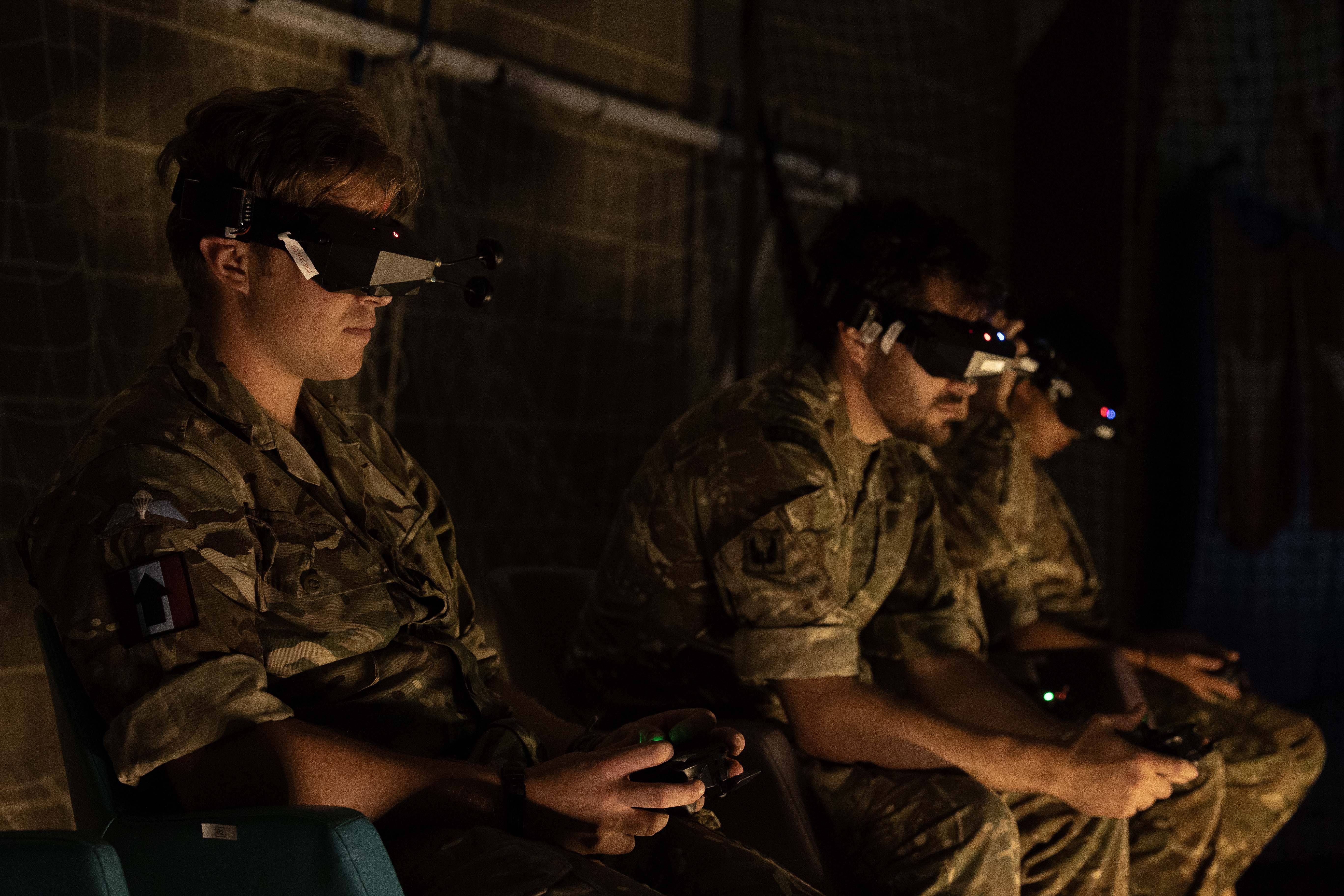 Photo: Drone pilots racing using their headsets and controllers.